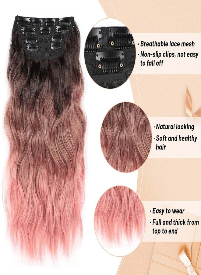 Perience 20 Inch Clip in Hair Extensions Long Wavy Pink Hair Extensions Clip ins Thick Synthetic Pink Wave Hair Extension Double Weft Hair Clips for Women (20INCH) - Image 4